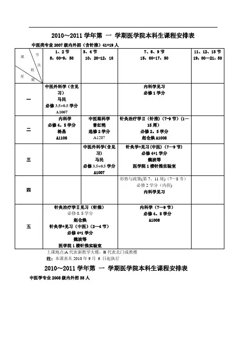 中医系课程表