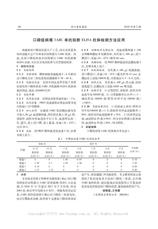 口蹄疫病毒3ABC单抗阻断ELISA抗体检测方法应用