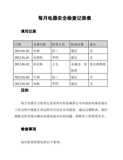 每月电器安全检查记录表