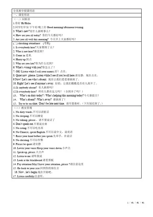 全英教学授课用语