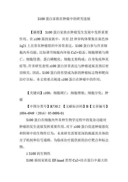 S100蛋白家族在肿瘤中的研究进展