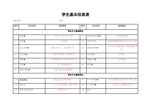 【学生基本信息表】样本+填写规范