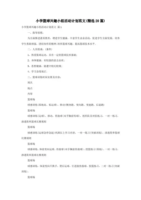 小学篮球兴趣小组活动计划范文(精选20篇)