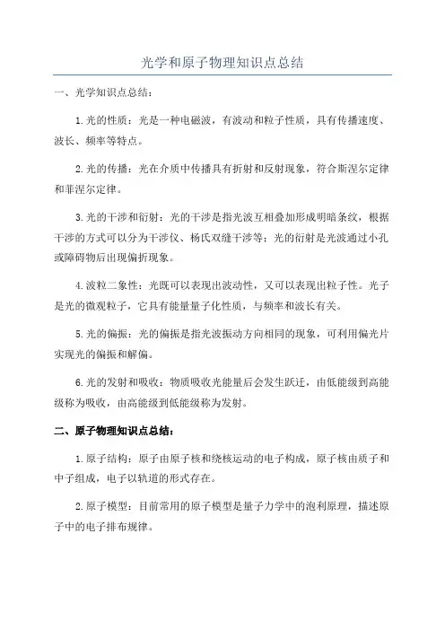 光学和原子物理知识点总结