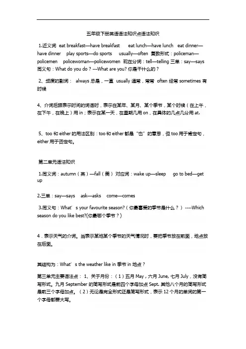 五年级下册英语语法知识点语法知识