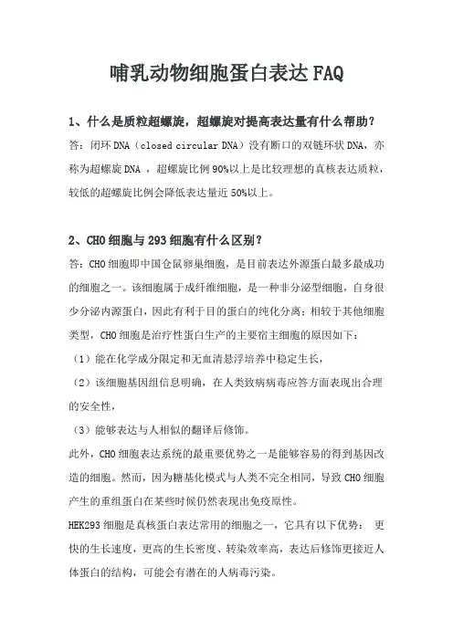 哺乳动物细胞蛋白表达FAQ