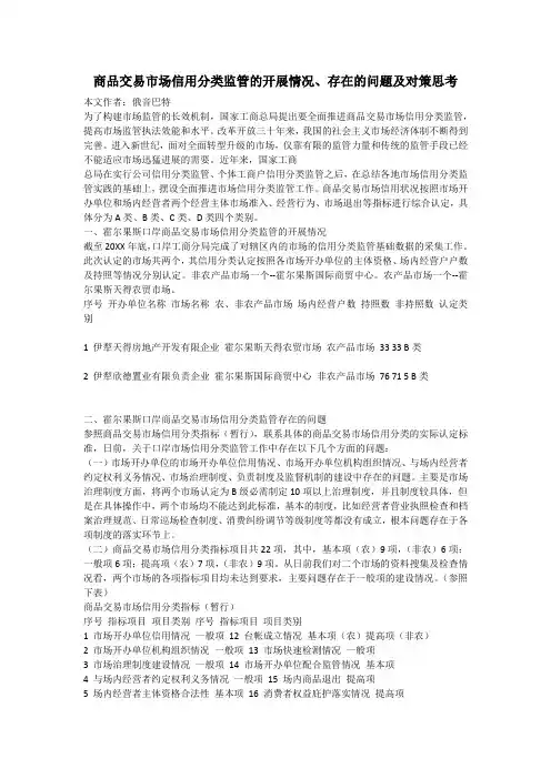 商品交易市场信用分类监管的开展情况、存在的问题及对策思考
