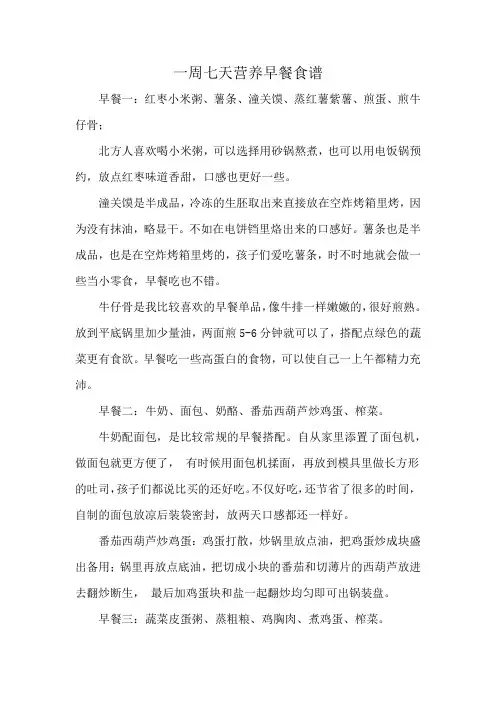 一周七天营养早餐食谱