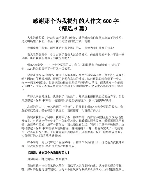 感谢那个为我提灯的人作文600字(精选6篇)