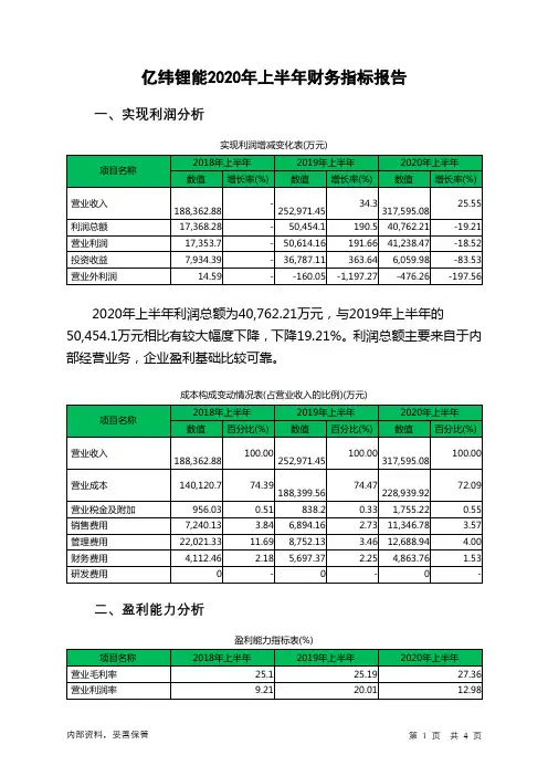亿纬锂能2020年上半年财务指标报告