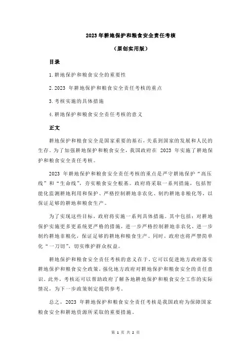 2023年耕地保护和粮食安全责任考核