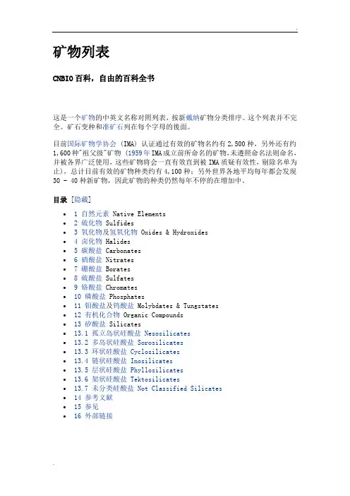 矿物中英文对照表