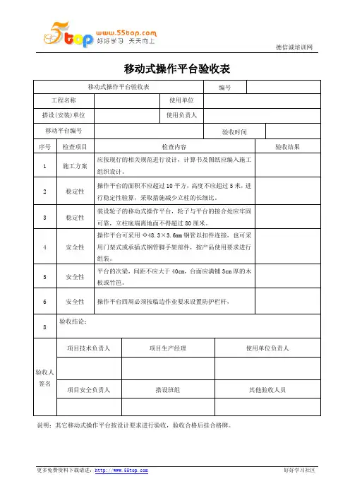 移动式操作平台验收表