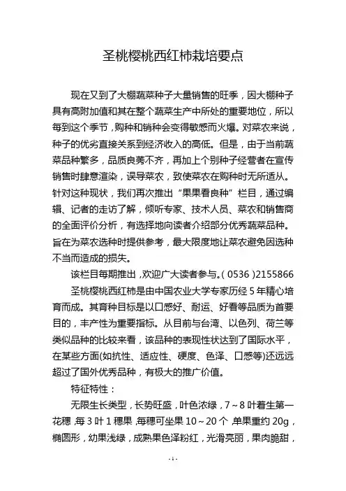圣桃樱桃西红柿栽培要点