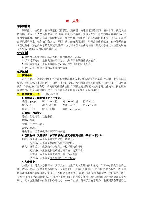 九年级语文下册 12《人生》学案1 新人教版