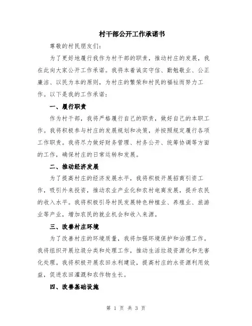 村干部公开工作承诺书