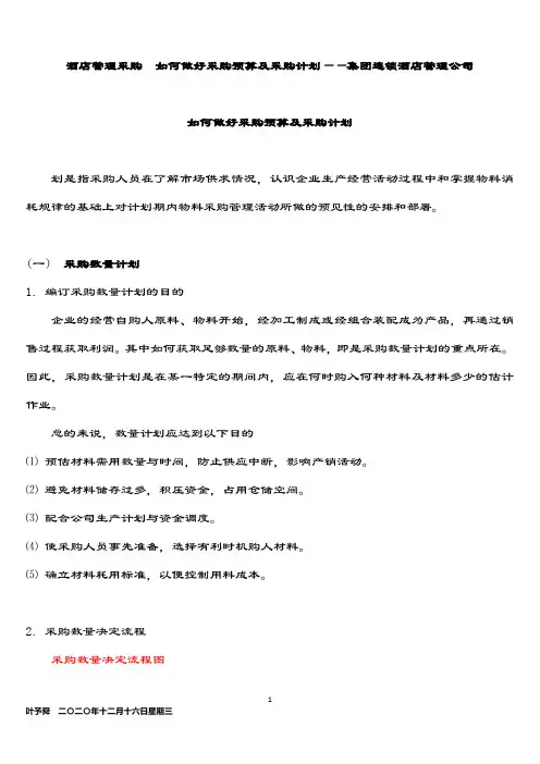 酒店管理采购  如何做好采购预算及采购计划——集团连锁酒店管理公司2034(叶予舜)