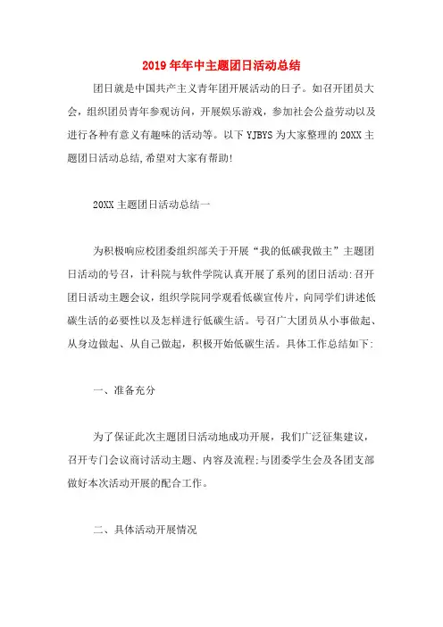 2019年年中主题团日活动总结