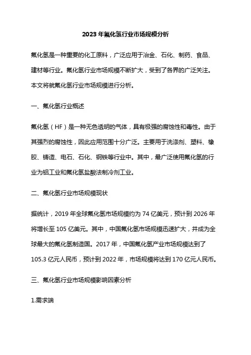 2023年氟化氢行业市场规模分析