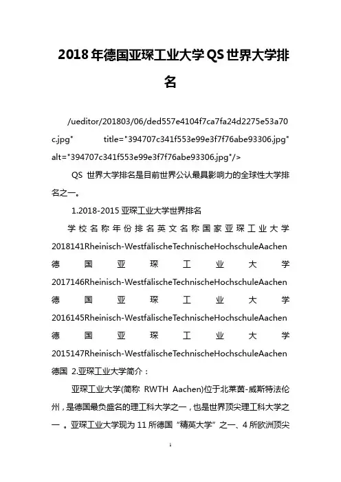2018年德国亚琛工业大学QS世界大学排名