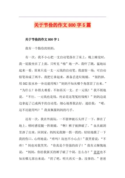 关于节俭的作文800字5篇