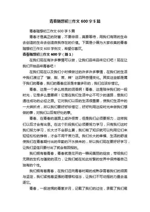 青春随想初三作文600字5篇