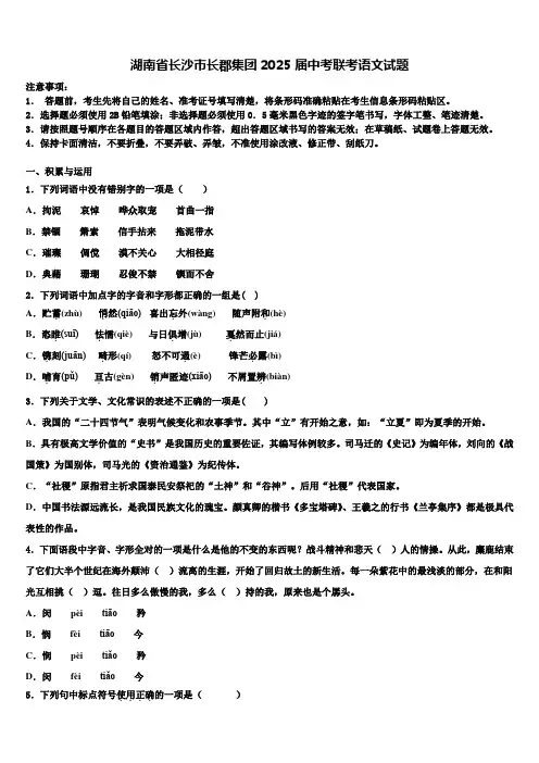 湖南省长沙市长郡集团2025届中考联考语文试题含解析