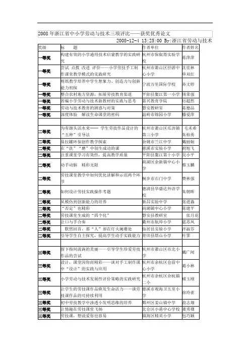 2008年浙江省中小学劳动与技术三项评比——获奖优秀论文
