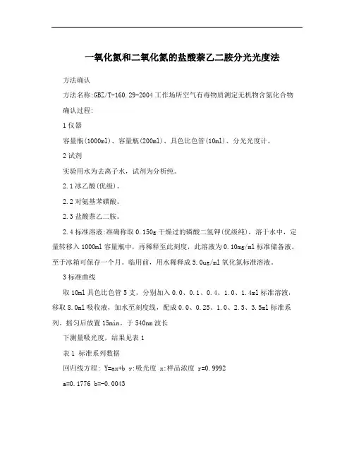 一氧化氮和二氧化氮的盐酸萘乙二胺分光光度法