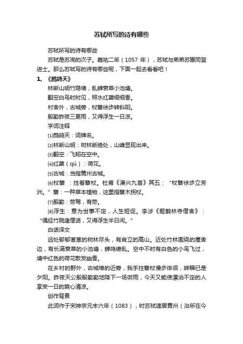 苏轼所写的诗有哪些