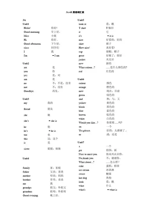 (译林版)3A-6B英语词汇表
