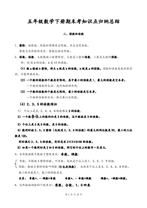 五年级下 期末考知识点归纳总结