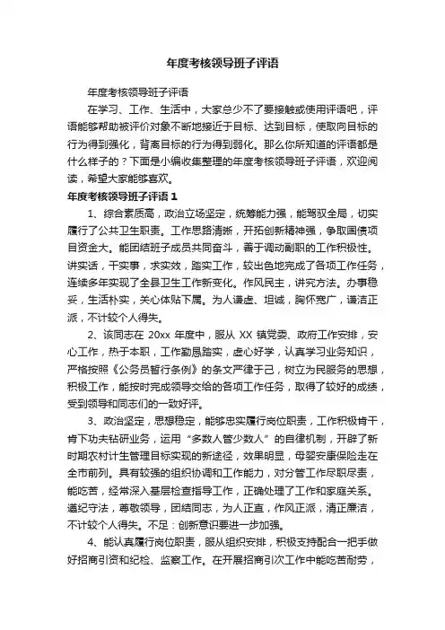 年度考核领导班子评语