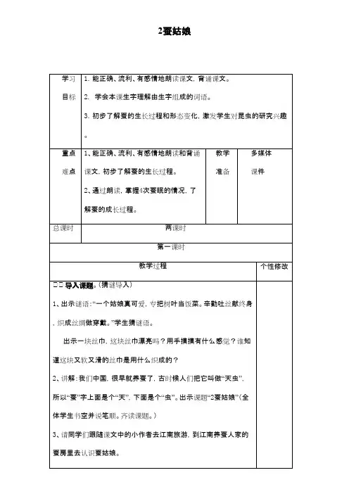 最新苏教版小学语文二年级下册2蚕姑娘(精品)