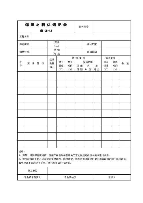 C5-12焊接材料烘焙记录