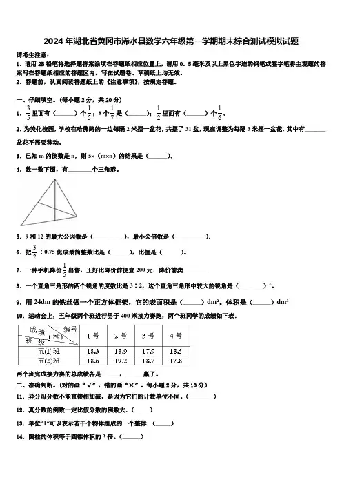 2024年湖北省黄冈市浠水县数学六年级第一学期期末综合测试模拟试题含解析