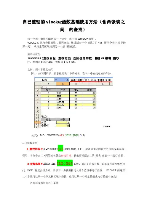 自己整理的vlookup函数基础使用方法（很好理解含两张表之间的查找）
