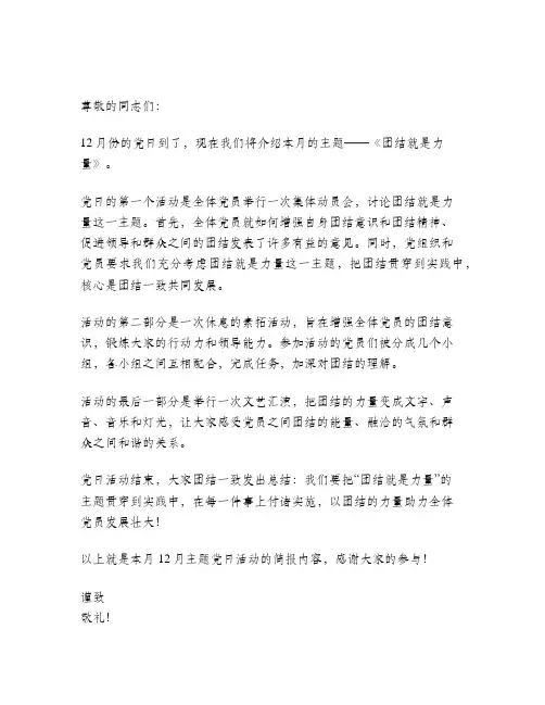 12月主题党日活动简报