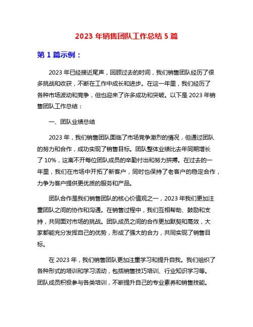 2023年销售团队工作总结5篇