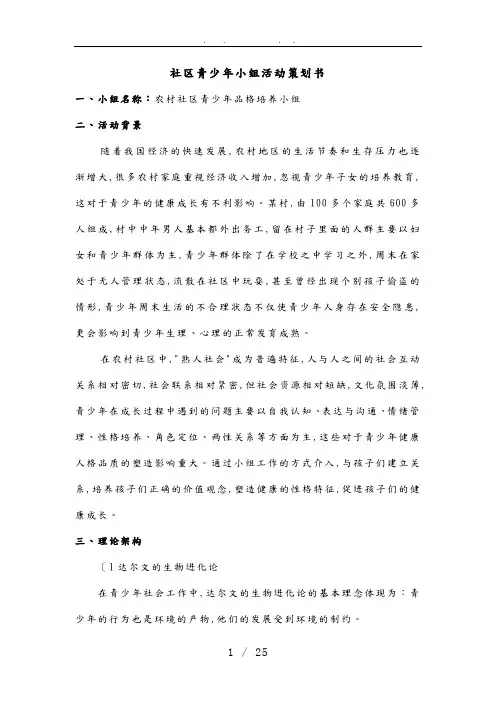 社区青少年小组活动项目策划书