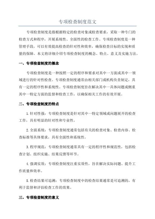 专项检查制度范文