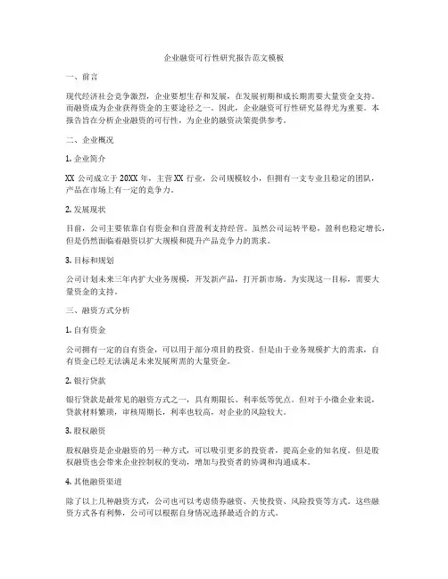 企业融资可行性研究报告范文模板