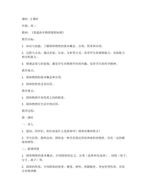 固体物理优秀教案模板范文