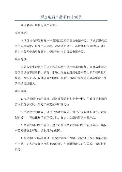 厨房电器产品项目计划书