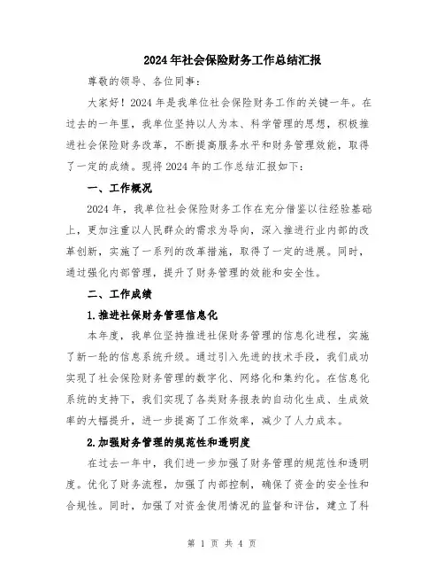 2024年社会保险财务工作总结汇报