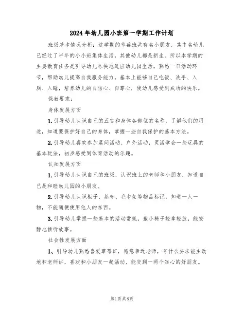 2024年幼儿园小班第一学期工作计划（三篇）