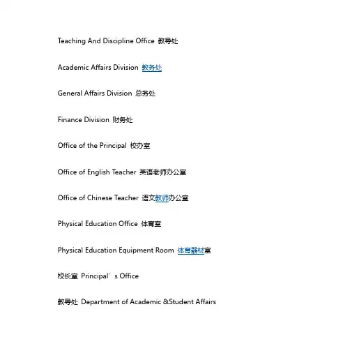 学校各办公室标识英语翻译