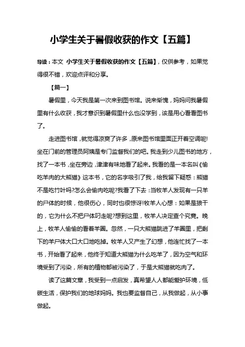 小学生关于暑假收获的作文【五篇】