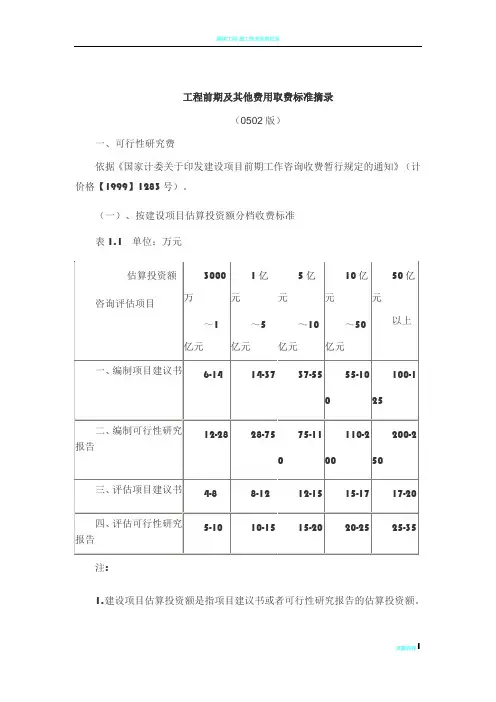 前期工程取费标准