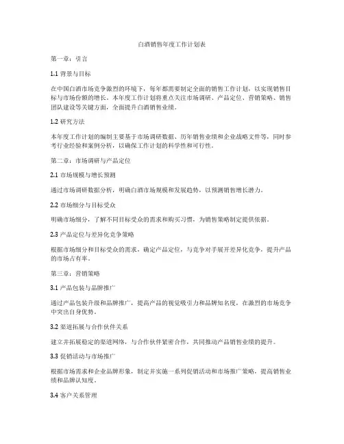 白酒销售年度工作计划表